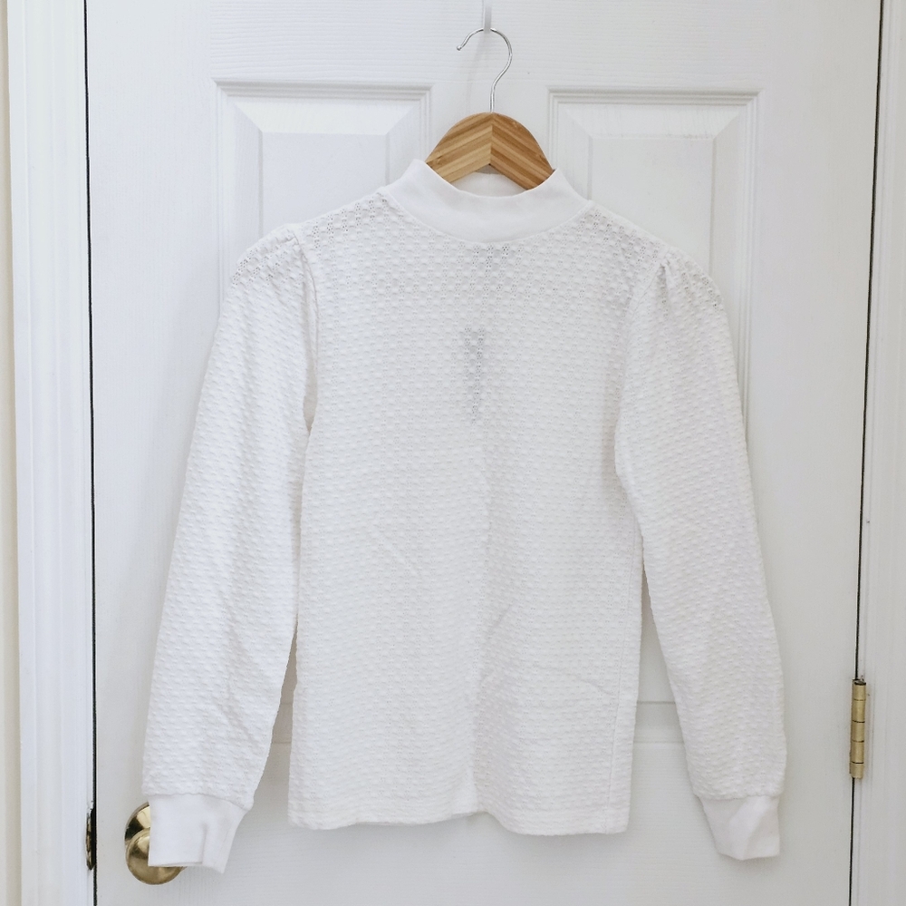 NWT J.Crew Pointelle Puff Sleeve Mockneck Top Sz XXS